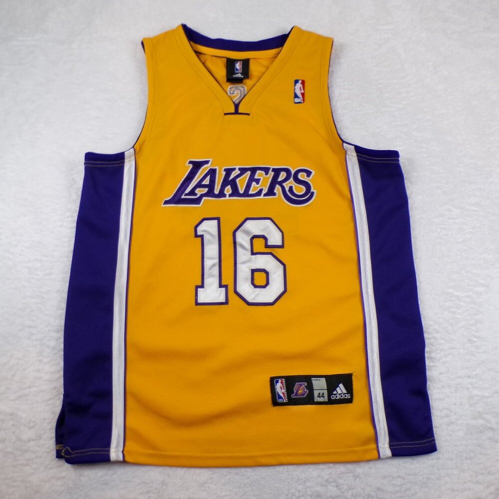 Adidas Los Angeles Lakers Pau Gasol #16 Size 44/M Yellow Stitched Jersey Men's